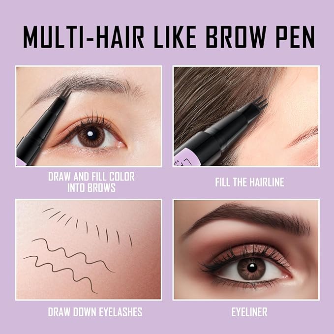 LAVONE Eyebrow Pencil, 2-In-1 Waterproof Eyebrow Pen, with 3 Tip Microblading Eyebrow Pen and Ultra-Precise Brow Pencil, Dual-ended Eyebrow Brush, for Eyebrow Makeup - Dark Grey