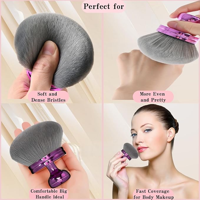 Extra Large Body Makeup Brush For Self Tanner, Leg Makeup &Bronzer Blend, 2 Pack Wide-headed Kabuki Brush Provides More Even &Pretty Application, Oval Face&Back Makeup Brush, Wet&Dry Use
