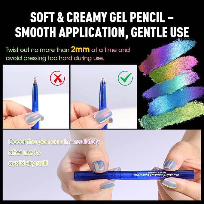 UCANBE Chameleon Eyeshadow & Eyeliner Gel Pencil - Multichrome Shifting Colors Metallic Glitter Eye Makeup,Waterproof Long-Lasting Smudge-Proof Multi-Dimensional Color (Electric Blue to Royal Purple)