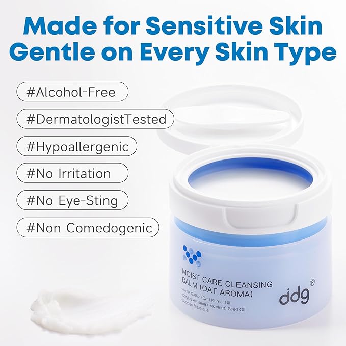 ddg Cleansing Balm Makeup Remover for Sensitive Skin,Eye Makeup Remover & Facial Cleanser for Waterproof Makeup Removal,Vegan Plant Oils,Nourishing & Hydrating,3.38floz/100ml