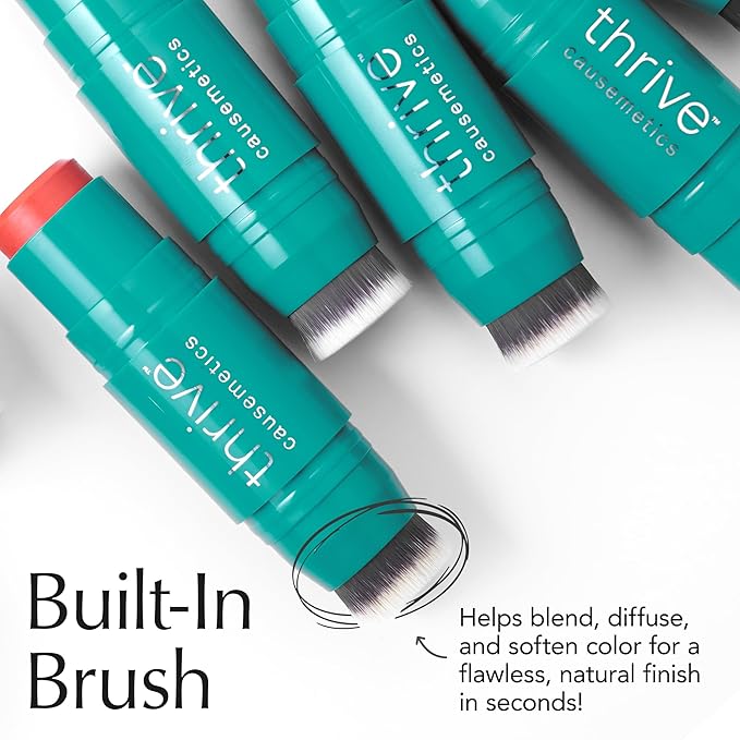 Thrive Causemetics Triple Threat Color Stick: Cream Blush Stick with Vitamin E, Evening Primrose Oil, Waterproof Smudge Proof Face Makeup Formula, Kandee (True Red Matte)