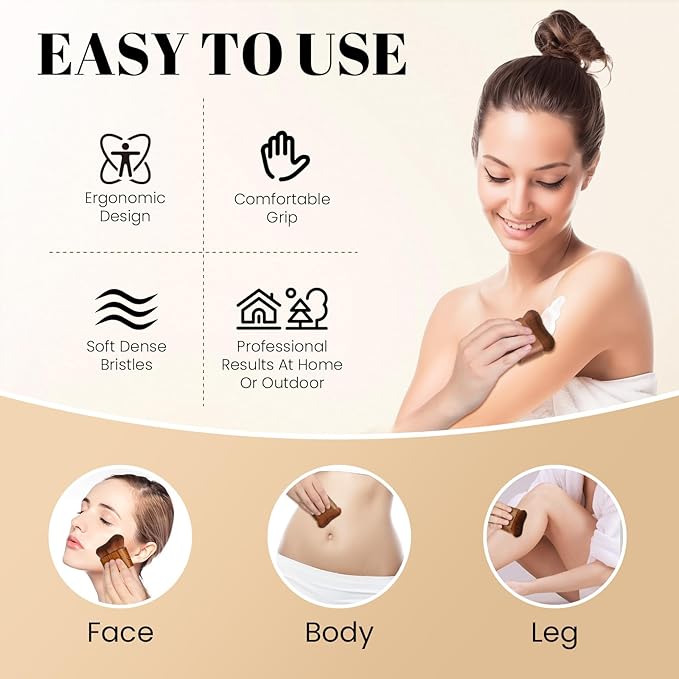 Self Tanner Brush,Large Self Tanning for Self Tan,Kabuki body brush for self tanner,Body Makeup Brush for Leg Makeup,Bronzer Shimmer Glow Blend Brush,Sunless Tanner Makeup Body Brushes (Brown)