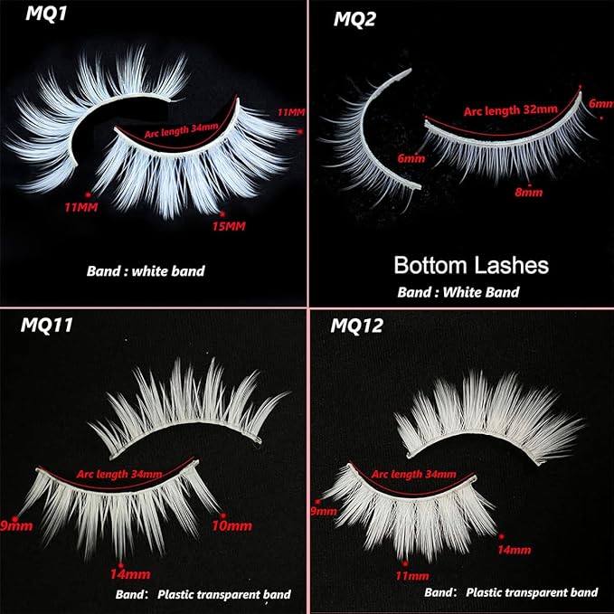 White Eyelashes Cosplay Lashes White False Eyelashes Thick Natural White Lashes Can Be Painted Easter Fake Eyelashes Halloween Costume Party Eye Lashes Tool Stage Performance (MQ1-15mm)