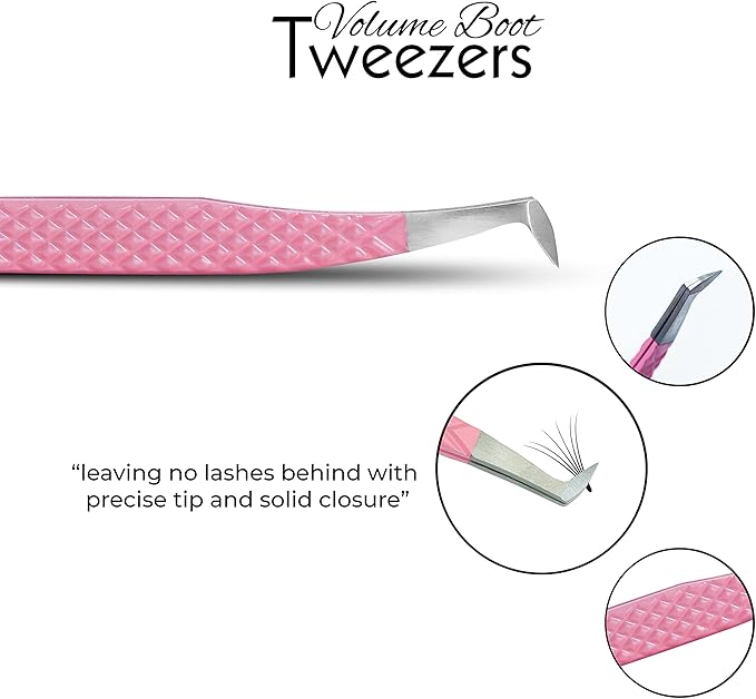 SIVOTE Lash Tweezers for Eyelash Extensions, Set of 3 - Volume, Volume Boot, Slim 90 Degree Tweezers with Fiber Tips in Pastel Colors, Ideal for Mega, Volume & Russian Lashes - Includes Leather Pouch