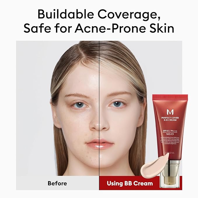 MISSHA M Perfect Cover BB Cream No.13 Bright Beige - Fair with Cool Undertone SPF 42 PA +++ 1.69 Fl Oz - Tinted Moisturizer with SPF