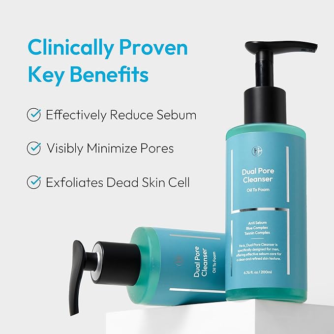 Dual Pore Cleanser, Deep Pore Cleansing & Exfoliating Salicylic Acid, Oil to Foam Daily Hydrating Facial Wash for Blackhead Oily, Dry, Sensitive Skin for men Korean Skincare 6.76 fl.oz