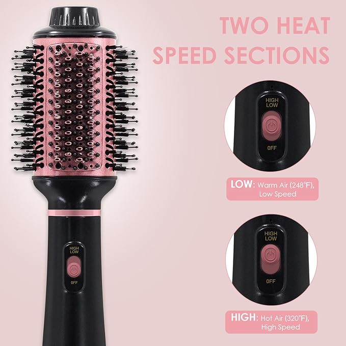 Blow Dryer Brush, 4 in 1 Hair Dryer Styler for Medium Long Hair, 2.5 Inch Oval Ceramic Barrel One Step Hot Air Brush for Blow Drying Straightening Volumizing, Less Frizz, More Shine