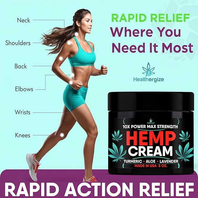 Hemp Cream Maximum Strength-Full Body Hemp Lotion Relief-Instant Results-Hemp Oil Infused-Lavender, Aloe, Turmeric, Aches, Muscles, Joints, Back, Knees, Neck-Made in USA