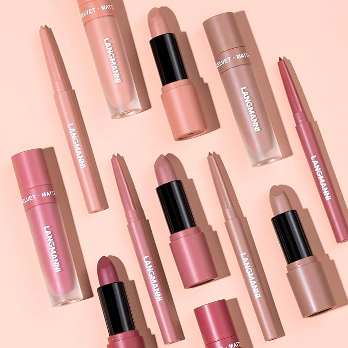 LANGMANNI 3 in 1 Matte Velvet Lipstick Set-Lip Liner,Lip Gloss and Lipstick Combo,Perfect for Natural Lip Contour,Waterproof And Longlasting Effect Lip Makeup,Unique Festival Gift (#02+04+06)