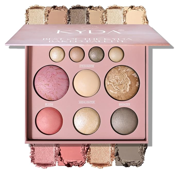 KYDA Best Of The Baked Makeup Palette, 10 Colors Full Size Baked Palette Includes 2 Bronzer, 2 Blush, 2 Highlighters and 4 Eyeshadows, Travel-Friendly Baking Makeup, Highly Pigmented, Long-Wearing