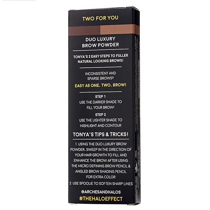 Arches and Halos Duo Luxury Brow Powder - Eyebrow Shaper and Color - Powder Compact with 2 Neutral Shades - Neutral Brown - 0.1 oz