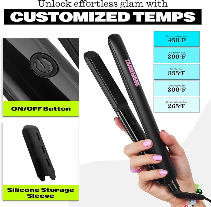 Trademark Beauty Cosmic Flat Iron Hair Straightener, 1 Inch Ceramic Flat Iron, Hair Straightener for All Hair Types Hair, Fast Heating - Black