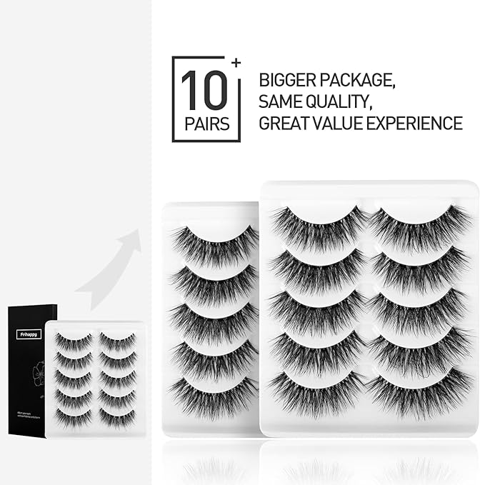 Eyelashes Lashes False Eyelashes Natural Eyelashes Wispy Lashes Mink Lashes False Eyelashes Natural 10 Pairs Frihappy Lashes DW8