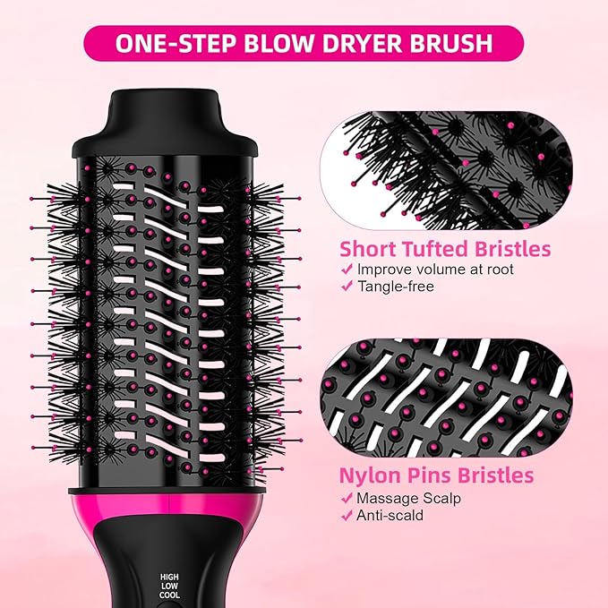 Plus 2.0 Dual Voltage Hair Dryer Brush with European Plug, Blow Dryer Brush for European Travel 125V - 240V One Step Hair Dryer and Styler Volumizer with Negative Ion Anti-frizz Styling Brush