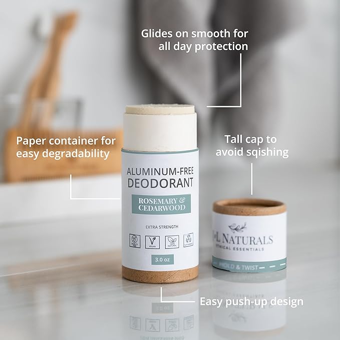 J&L Naturals Aluminum Free Deodorant for Men & Women | 100% Natural Ingredients With Coconut Oil, Shea Butter, & Essential Oils | Sustainable, Eco-Friendly (Rosemary & Cedarwood, 3.0 Oz (Single))