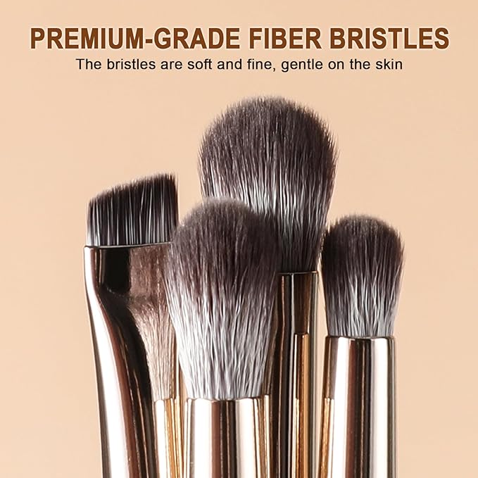 Eye Makeup Brush Set, 5Pcs Professional Blending Eyeshadow Makeup Brushes with Synthetic & Wood Handle Angled Eyebrow Brush Cruelty-Free & Vegan for Liquid, Cream, Powder Concealer Brows Eye shadows