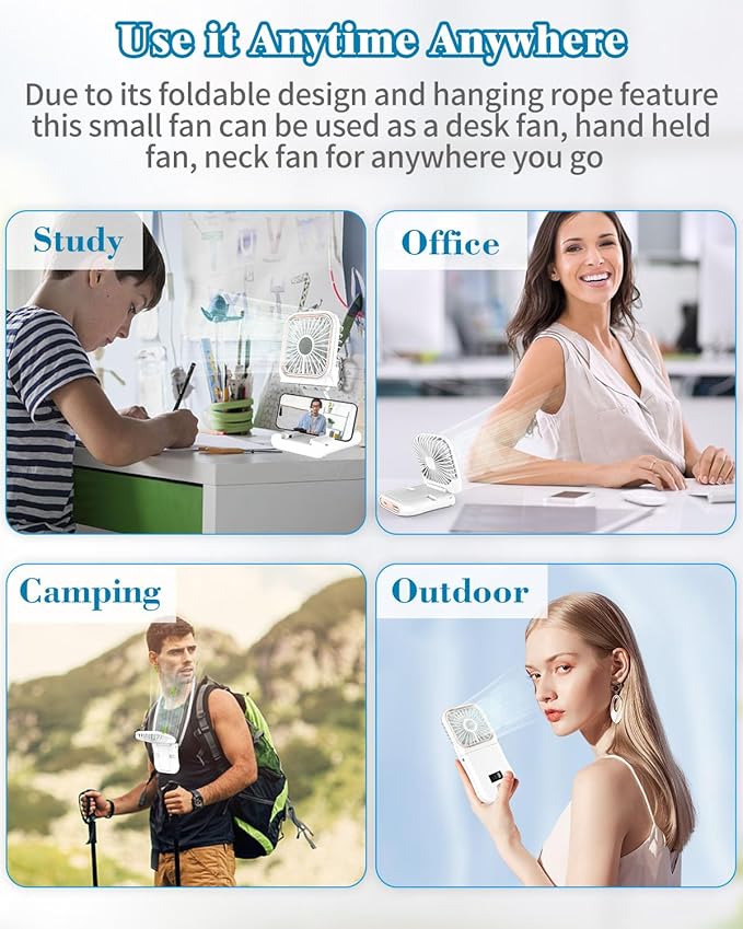 Handheld Fan Rechargeable,Portable Fan Battery Operated with LED Display,Mini Small Hand Foldable Fans with Power Bank,4000mAh Travel Personal Fans,Makeup LashFan for Girls Women Kids