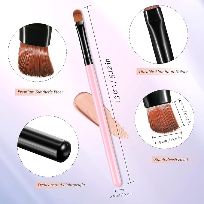 12 Pieces Small Concealer Brush Flat Lip Concealer Brush Under Eye Synthetic Fiber Makeup Eyebrow Outline Foundation for Concealing Blending Setting Buffing Makeup(Pink)