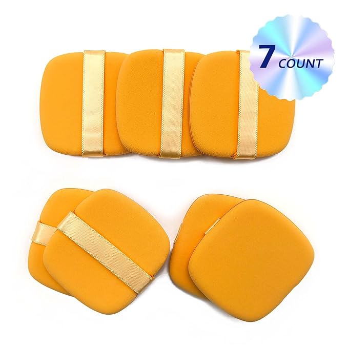 7-Piece Yellow Square Makeup Puff Set with Storage Box - Soft, Reusable & Portable for Liquid Foundation, Concealer & More