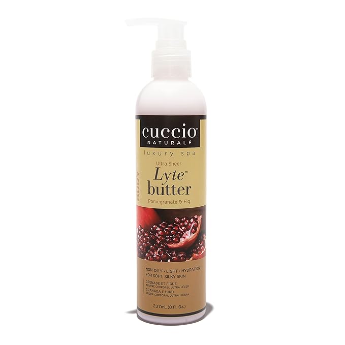 Cuccio Naturale Lyte Ultra-Sheer Body Butter - Replenishing Scented Moisturizer Cream - Deep Hydration To Repair Dry Skin - All Natural, Cruelty-Free Formula - Pomegranate And Fig - 8 Oz