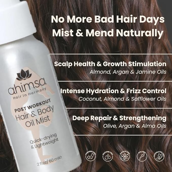 Ahimsa Vegan Hair & Body Glow Spray – Fast-Drying, Non-Greasy Dry Oil with Coconut, Amla & Argan – Lightweight for Shiny Hair & Soft Skin – Natural, Silicone-Free, Cruelty-Free
