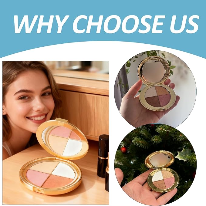 Eye & Cheek Palette - 4-in-1 Makeup Palette with Highlighter and Blush for Women, Contour Kit for Natural Makeup Glow, Travel-Friendly Compact Design