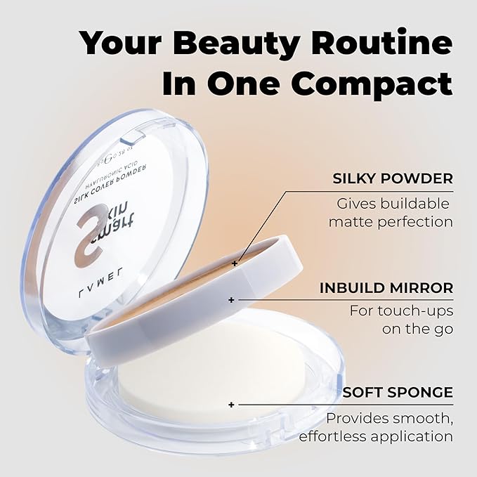 Lamel Smart Skin Silk Compact Powder - Long Lasting Pressed Finishing Powder - Oil Control Makeup, Suitable for Dry Skin, Lightweight Formula - 404 Sand 0.28 oz
