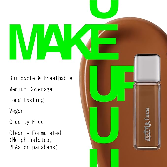 about-face THE PERFORMER Skin-Focused Foundation D1Neutral – Medium Coverage, Long-Wear, Breathable & Buildable Base – Clean, Vegan, Hydrating Formula with Blue Agave & Chlorella – 1.08oz