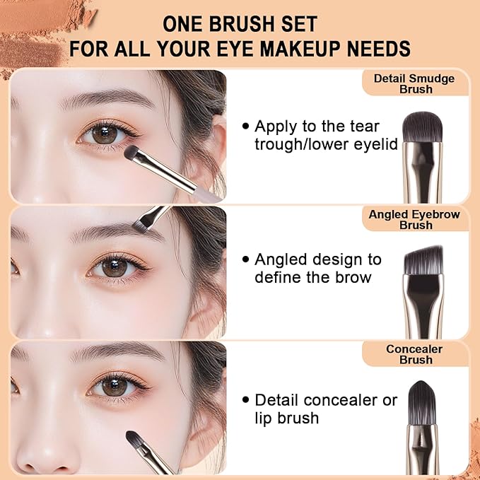 8Pcs Eye Makeup Brush Set, Professional Eyeshadow Makeup Brushes Under Eye with Synthetic Nose Contour Brush Angled Eyebrow Brushes for Liquid, Powder Blending Contouring Concealer Brows Eye shadows