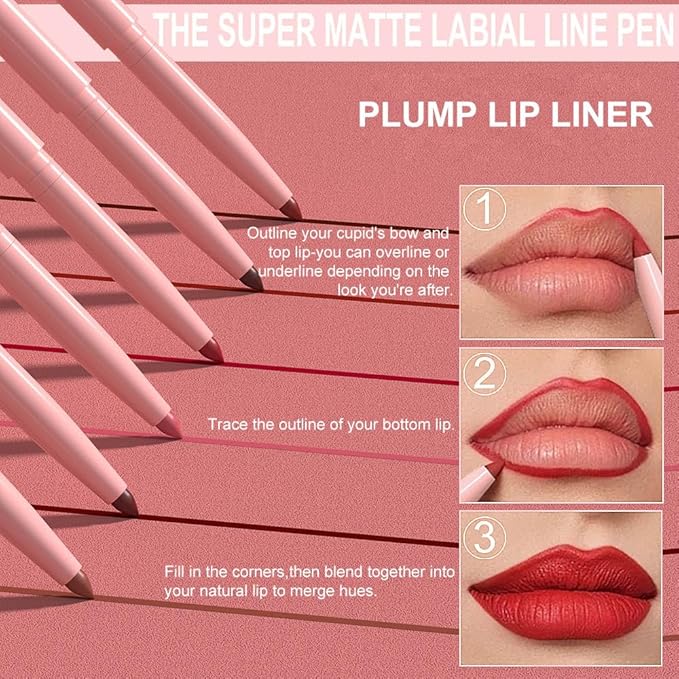 evpct 6Pcs Retractable Lip Liner Pencils Set Pack for Shaping & Sculpting Lips, Ruby Mauve Red Rose Nude Pink Plum Purple Taupe Brown Creamy Matte Gel Lip Liner Lipliners Pencil delineador de labios