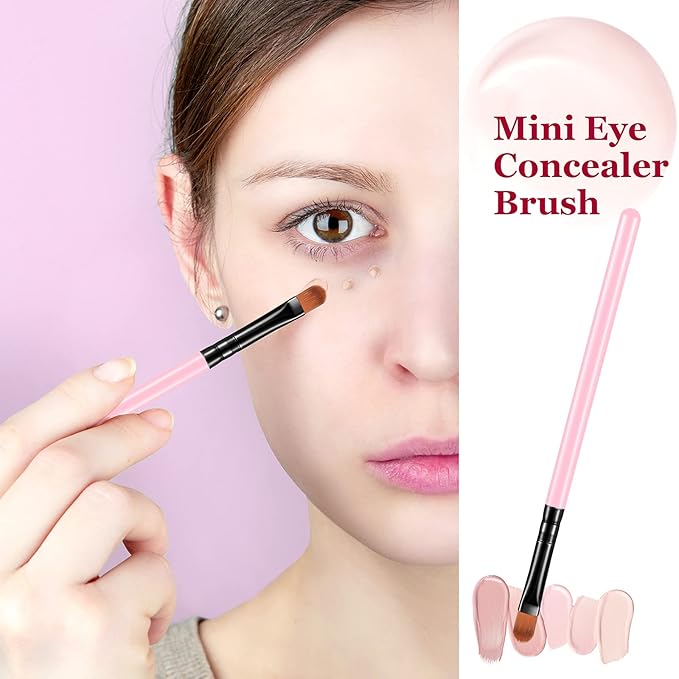 12 Pieces Small Concealer Brush Flat Lip Concealer Brush Under Eye Synthetic Fiber Makeup Eyebrow Outline Foundation for Concealing Blending Setting Buffing Makeup(Pink)