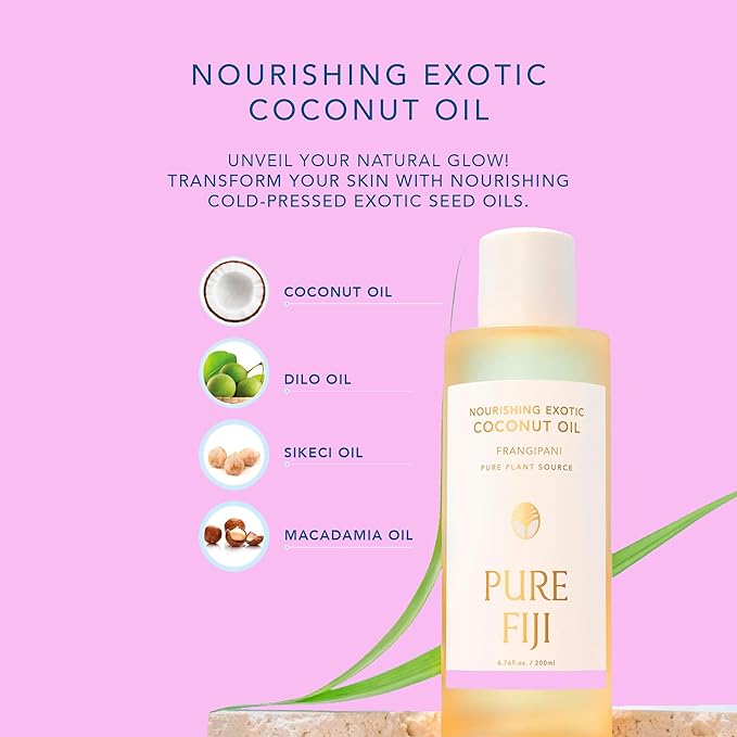 PURE FIJI Nourishing Exotic Coconut Body Oil, Frangipani (7.7 fl oz/230ml)