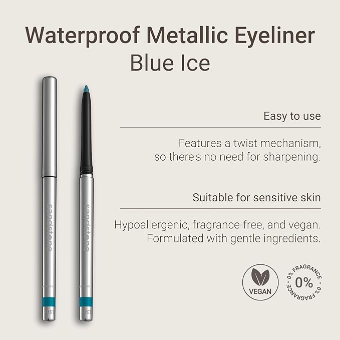 Hypoallergenic Waterproof Eyeliner - Fragrance Free Metallic Eye liner - Vegan and Cruelty Free Eye Pencil - Eyeliner Pencil for Sensitive Eyes (Blue Ice)