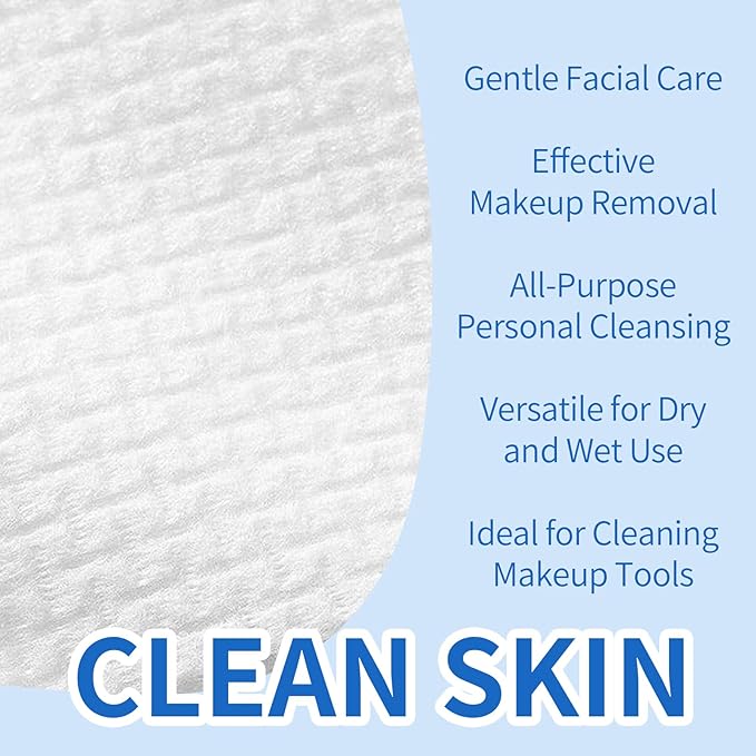 Clean Skin Towel | Disposable Face Towel | Dry Wipes, Makeup Remover | Ultra Soft, Gentle & Safe for All Skin Types | Single-Use, Spa-Grade, Pair with Cleansing | 50 count/Box (75-80 GSM).