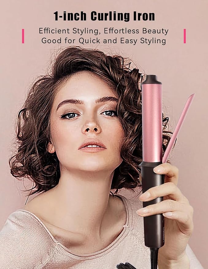 LANDOT Mini Curling Iron Hair Curler: 1 Inch Small Curling Wand for Short Hair - Travel Size Dual Voltage 100-240V for Worldwide Use - Adjustable Temperature for All Hair Types