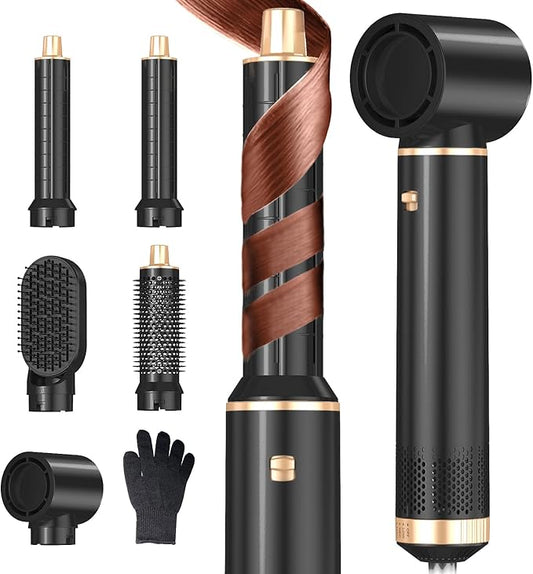 5 in 1 Hair Dryer Brush Hot Air Curling Brush Negative Ion Air Styler，Multi Function Blow Dryer Brush with Curling Wand, Straightening Brush, and Volumizing Hot Air Brush for All Hair Types（Black）