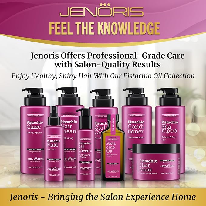 Jenoris Pistachio Oil Hair Serum for Frizzy and Damaged Hair, Lightweight Hair Oil for Dry Hair with Omega 3-6-9 Complex, Anti-Frizz Hair Serum for Shine, Hydration & Split-End Treatment, 1.69 fl.oz