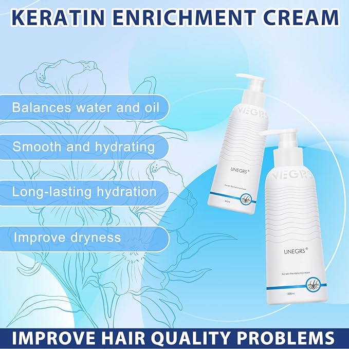 Keratin Enrichment Cream, UNEGRS Keratin Revitalizing Cream, Deep Moisturizing Hair Care,Hair Smoothing Leave-In Conditioner for Women