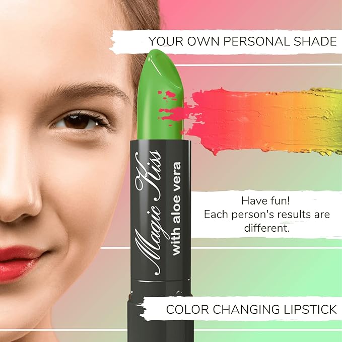 Magic Kiss Color Changing Matte Lipstick set, Long Lasting Nutritious Lips Moisturizer Magic Temperature Color Change Lip Balm with Aloe Vera MADE IN USA (2 Pack - Split B Magenta/Gold & Green/Blue)