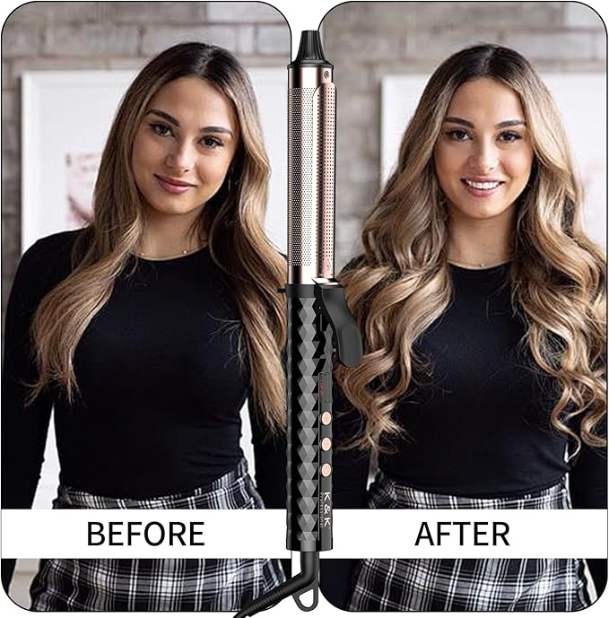 K&K 1 1/4inch Infrared Professional Infrared Hair Curling Iron Heater Ceramic Barrel That Stays Hot 1.25 Inch Hair Iron Curler for Medium to Large Curls International