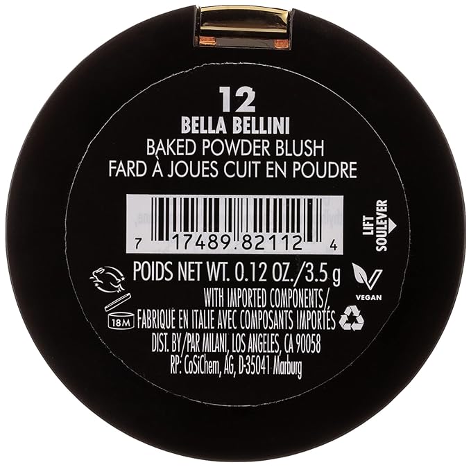 Milani Baked Blush, Powder Blush for Cheeks, Cruelty Free Makeup - Shape, Contour & Highlight Face for a Shimmery or Matte Finish - Bella Bellini