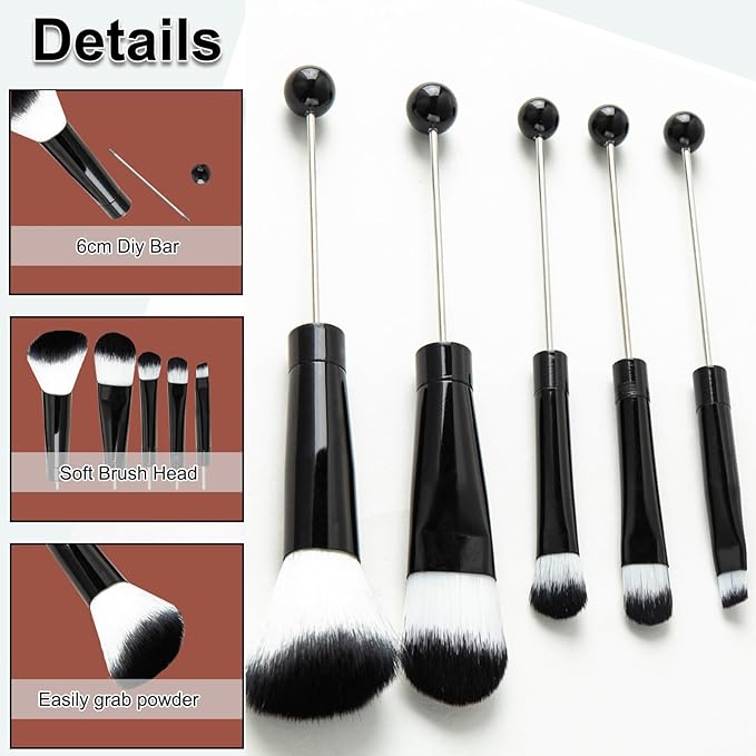 10Pieces Beadable Makeup Brushes Diy Makeup Comestic Brushes Beaded Brushes Kit for DIY Beaded Eyeshadow Brush (Beadable Makeup Brushes-10pieces=2Sets)-Black
