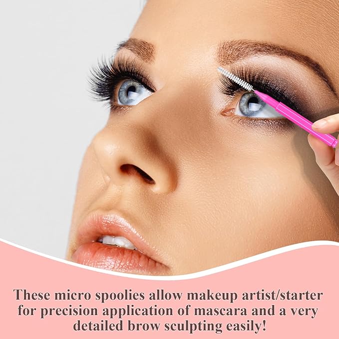 120 Pcs Micro EyeBrow Lash Brush with Cap - Professional Beauty Mini Spoolies for Makeup, Brow Lamination and Travel - Perfect for Makeup Artists/Starters, Beauty Lovers, and Gifting (Rose)