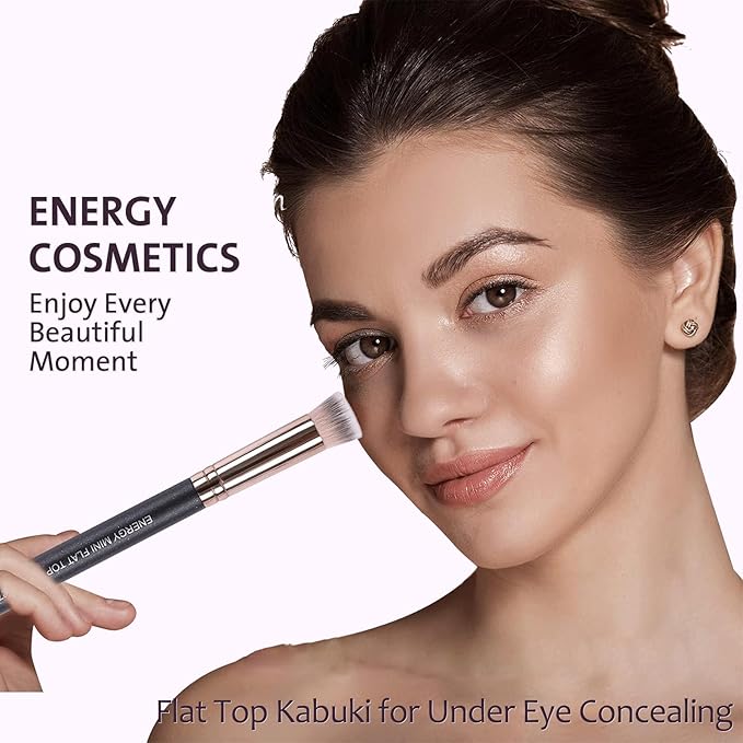 ENERGY Under Eye Concealer Brush Mini Flat Top Kabuki Foundation Brush with Synthetic Bristles for Concealing,Blending,Setting,Buffing with Powder,Liquid,Cream Cosmetics,Vegan Makeup Brush