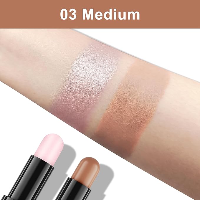 FV 2-IN-1 Contour and Highlighter Stick, Long Lasting and Waterproof, Blendable with Natural Finish Bronzer Stick, Face Shaping Makeup for Women, 01 Medium, 9.5g