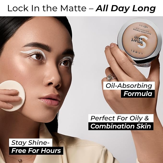 Lamel Smart Skin Silk Compact Powder - Long Lasting Pressed Finishing Powder - Oil Control Makeup, Suitable for Dry Skin, Lightweight Formula - 404 Sand 0.28 oz