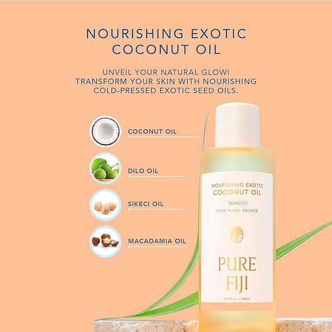 PURE FIJI Nourishing Exotic Coconut Body Oil, Mango (7.7 fl oz/230ml)