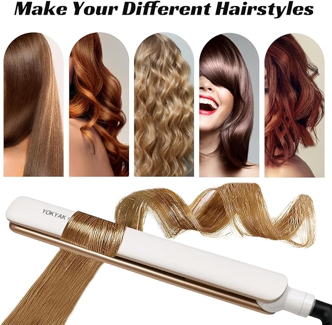 Flat Iron Hair Straightener, Ultra-Thin Nano Titanium 1 ¼ inch Thin Hair Iron 10-Second Heat-up, Auto Shut-Off, 2-in-1 Hair Straightening and Flat Iron Curler with Transparent LED Display