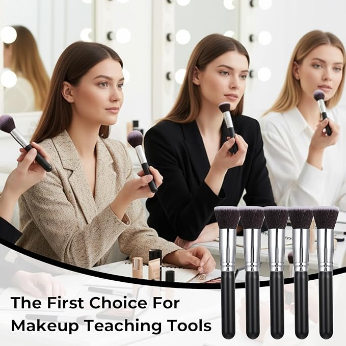 15 Pcs Makeup Brushes, Synthetic Flat Top Foundation Brush Set For Liquid, Cream, Powder, Blending, Buffing, Blush, Concealer, Black Cosmetics Brush Kit
