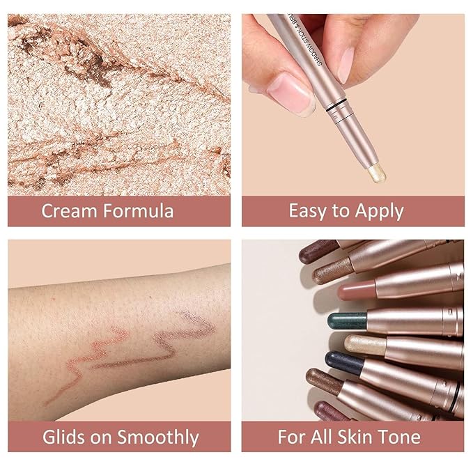 Green Eyeshadow Stick Makeup, Highlighter Cream Eye Shadow Pencil, Waterproof Hypoallergenic Long Lasting Matte Crayon, Glitter Primer Palette Shimmer Eyeliner Pen